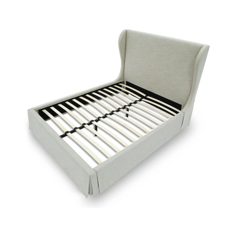 California King Gray Upholstered Wingback Bed with Storage Drawer