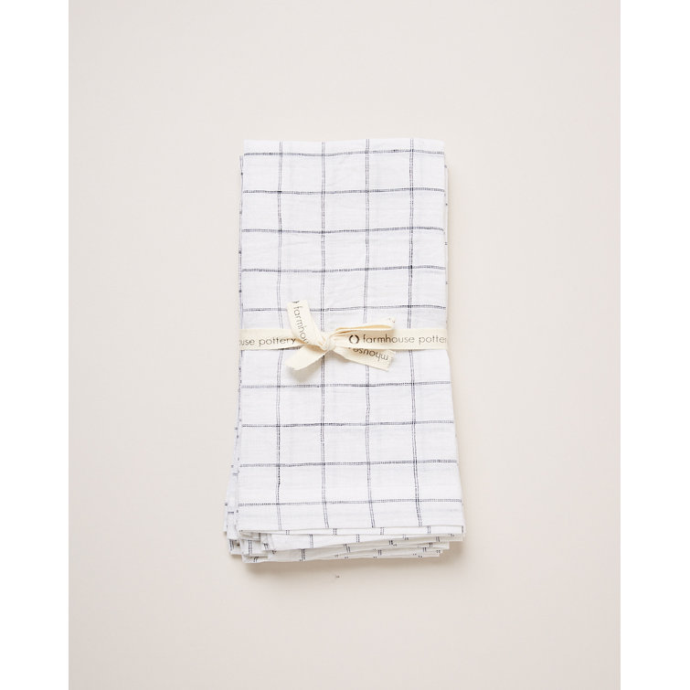 White and Black Checkered Linen Napkin Set of 4