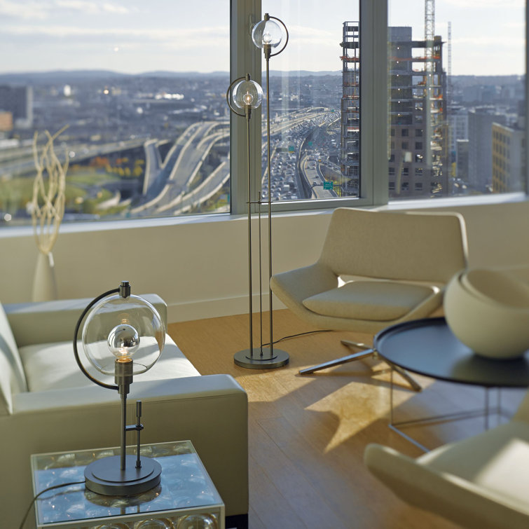 Pluto 68" Dark Smoke Floor Lamp with Clear Glass Globes
