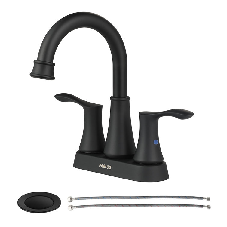 Matte Black Metal Centerset Bathroom Faucet with Pop-Up Drain
