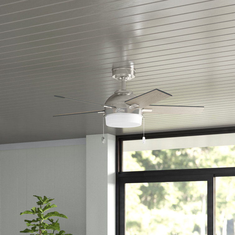 Hunter 44" Brushed Nickel Ceiling Fan with Light Gray Oak Blades