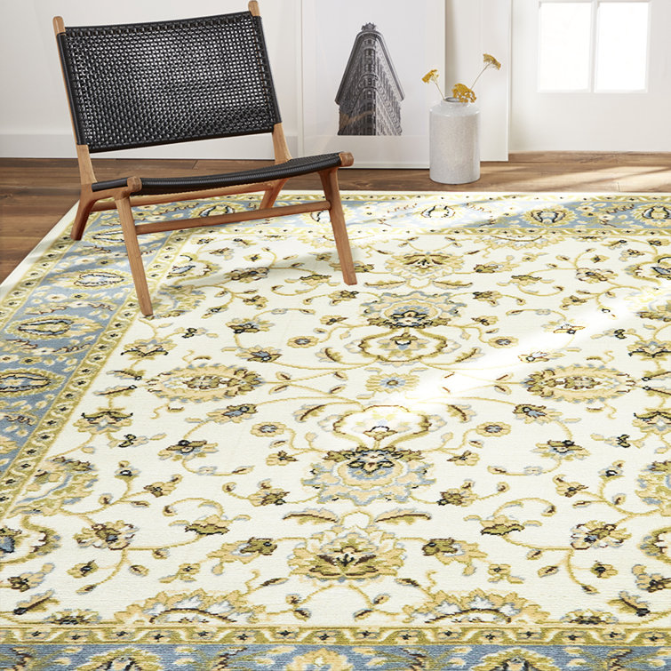 Ivory and Blue Medallion Rectangular Area Rug