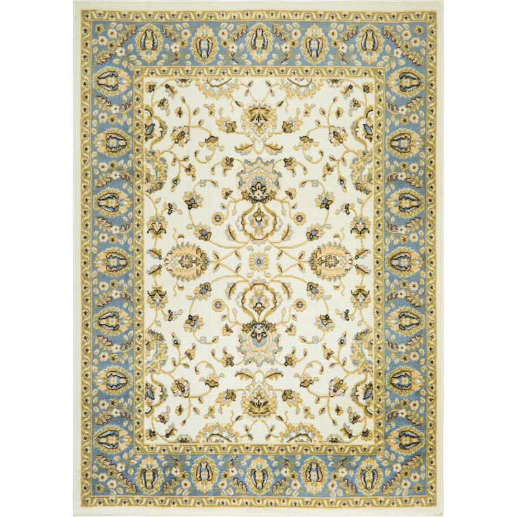 Ivory and Blue Medallion Rectangular Area Rug