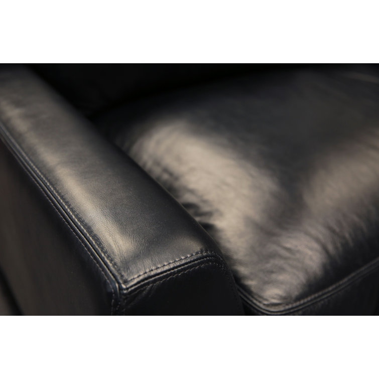 Skyline 89'' Blue Leather Sofa with Pillow-top Arm
