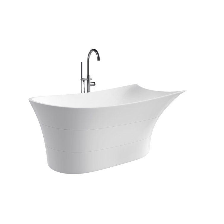 Contemporary White Acrylic Freestanding Soaking Bathtub with Asymmetrical Design