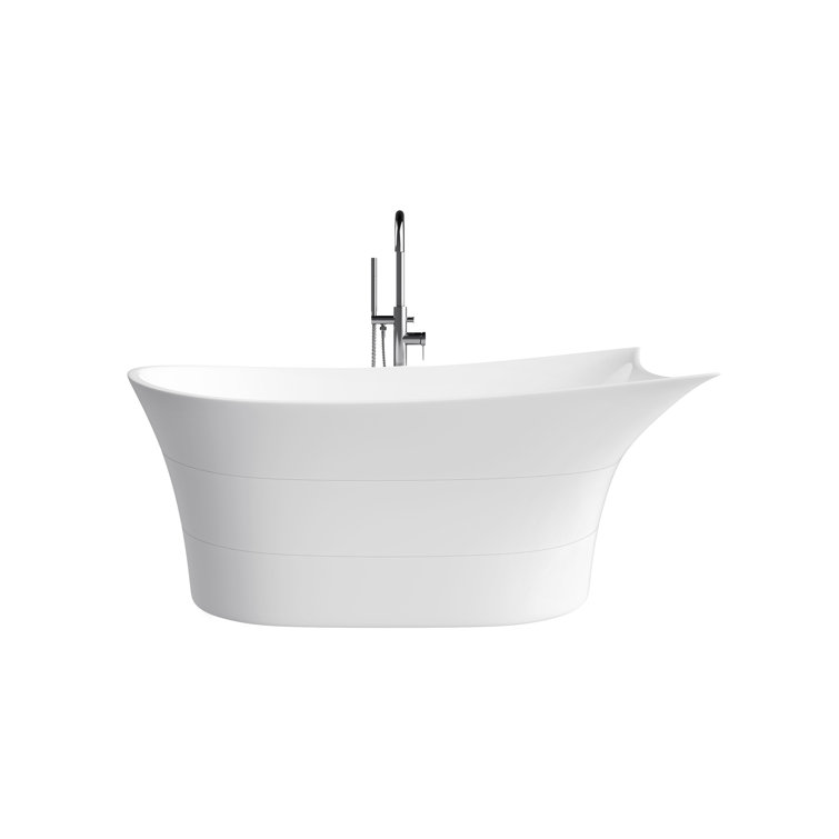 Contemporary White Acrylic Freestanding Soaking Bathtub with Asymmetrical Design