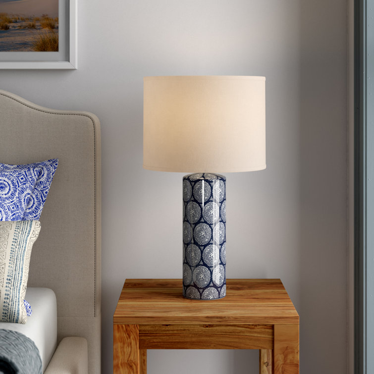 Blue and White Ceramic Table Lamp with Linen Shade