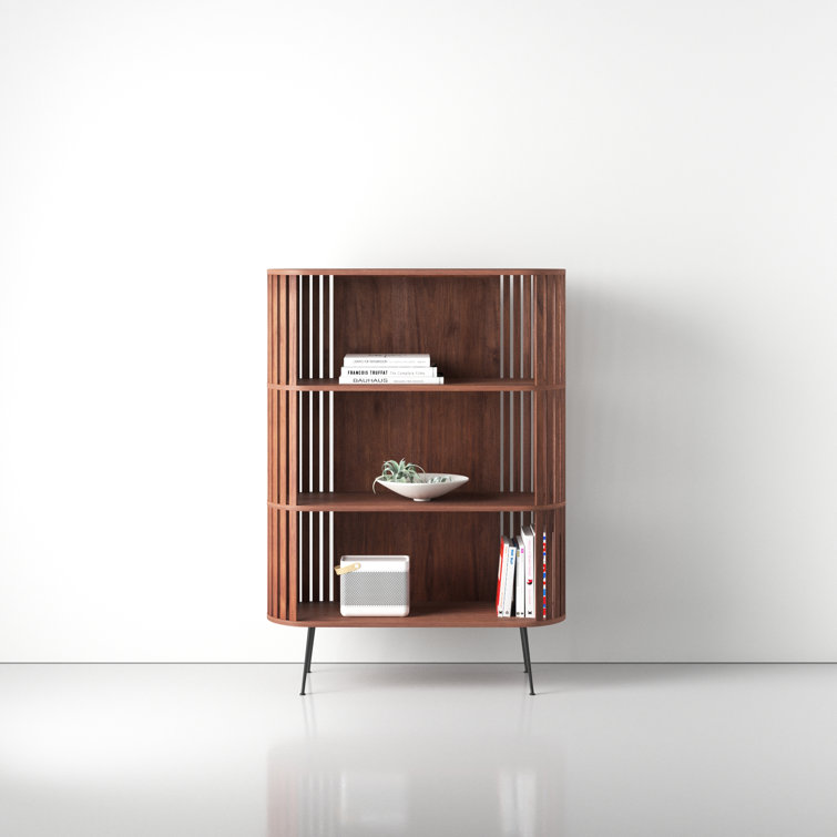 Henrich 41'' Walnut Mid-Century Modern Bookshelf with Steel Legs