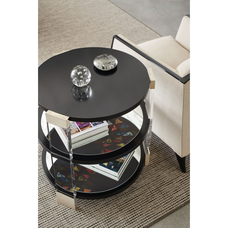 Black and Gold Round Wood and Metal End Table