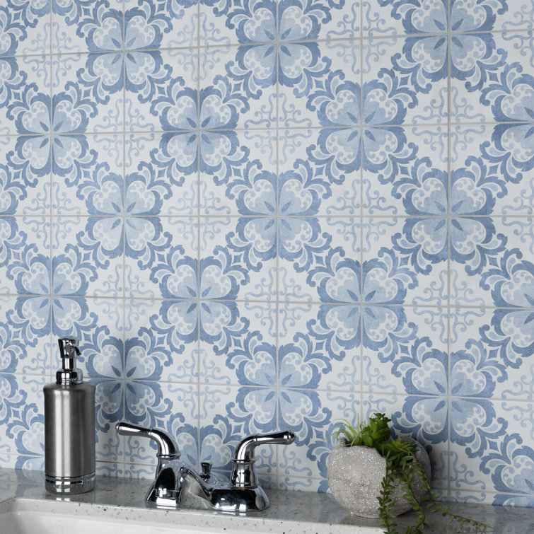 Harmonia 13" x 13" Blue and White Ceramic Wall & Floor Tile