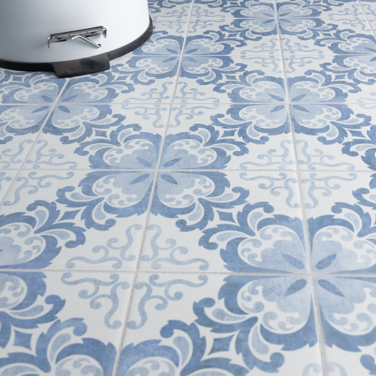 Harmonia 13" x 13" Blue and White Ceramic Wall & Floor Tile