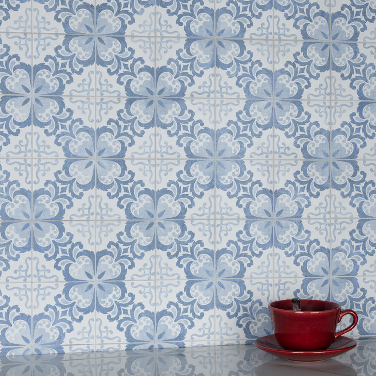 Harmonia 13" x 13" Blue and White Ceramic Wall & Floor Tile