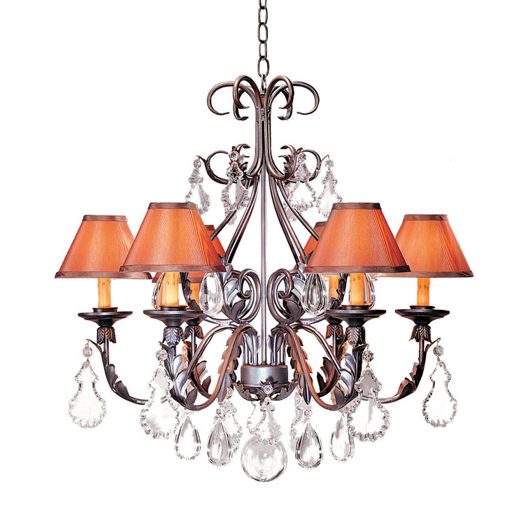 French Bronze 6-Light Empire Chandelier with Crystal Accents