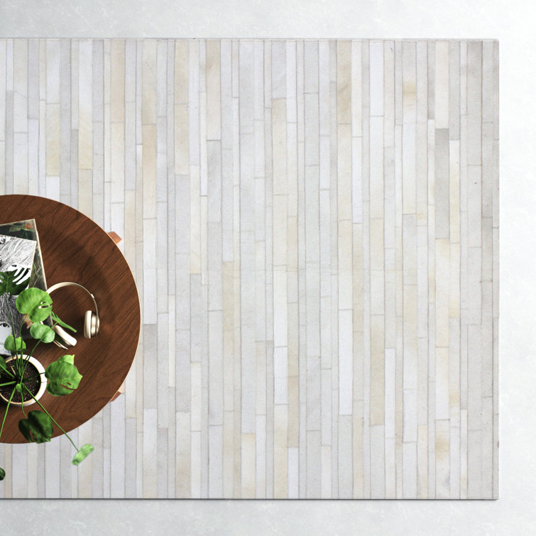 Ivory Striped Handmade Cowhide Rectangular Rug 4' x 6'