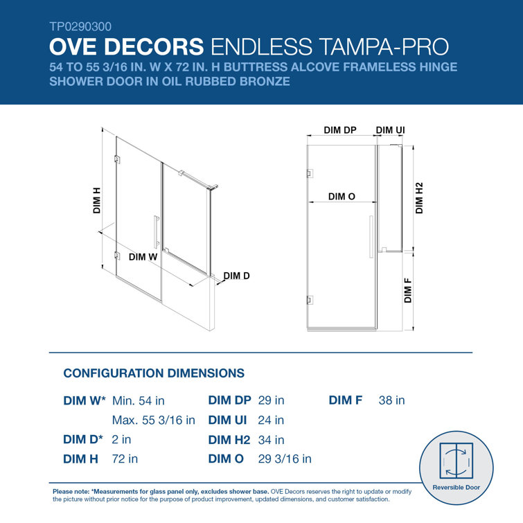 Black Tempered Glass Frameless Corner Shower Enclosure, 72" x 42"