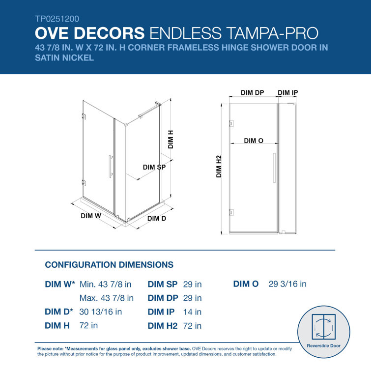 Black Tempered Glass Frameless Corner Shower Enclosure, 72" x 42"