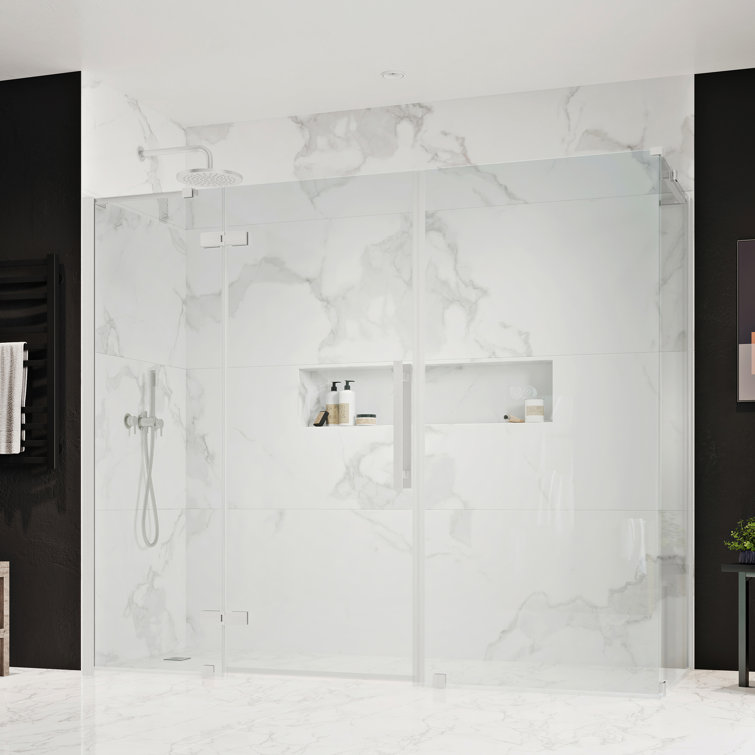 Tampa 90" Satin Nickel Frameless Corner Shower Kit with Clear Glass Panels