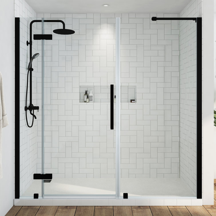 Tampa 67" Black Frameless Alcove Shower Kit with Tempered Glass