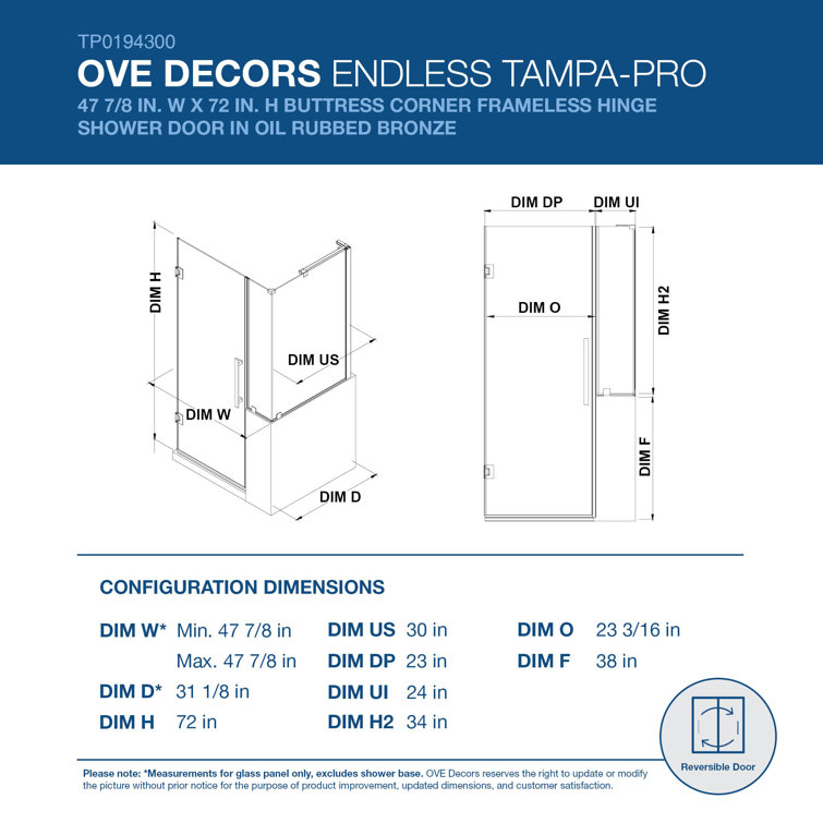Tampa-Pro Black Frameless Corner Shower Enclosure with Tempered Glass