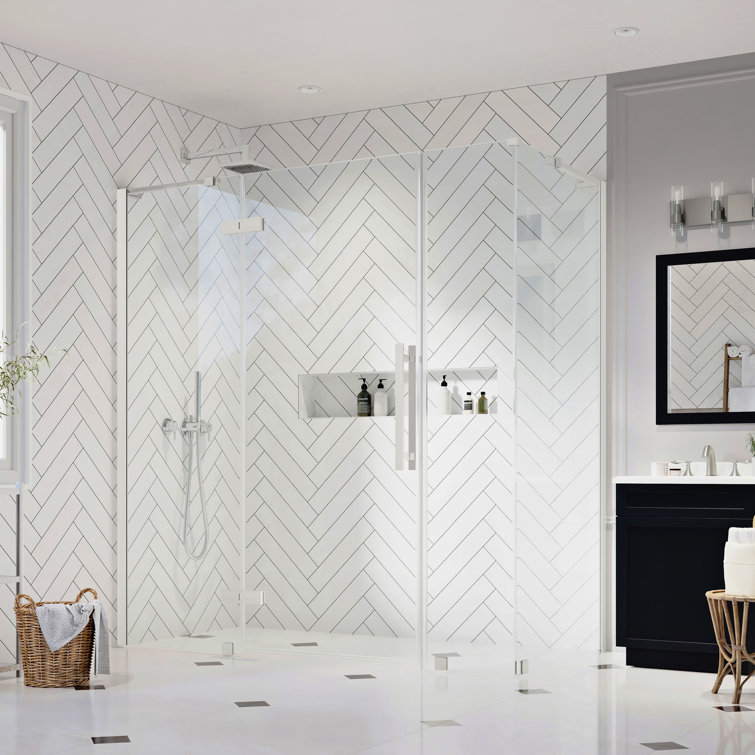 Tampa Satin Nickel Frameless Corner Shower Enclosure with Tempered Glass Panels