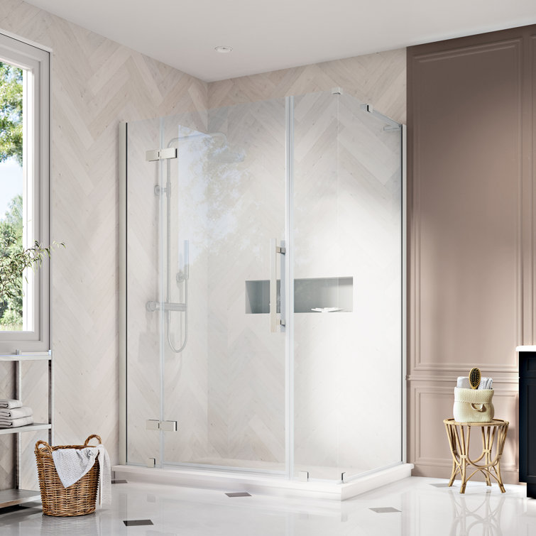Satin Nickel 72" x 42" Frameless Corner Shower Enclosure