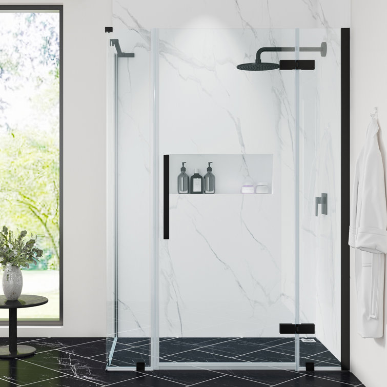 Black Frameless Corner Shower Kit with Tempered Glass Panels