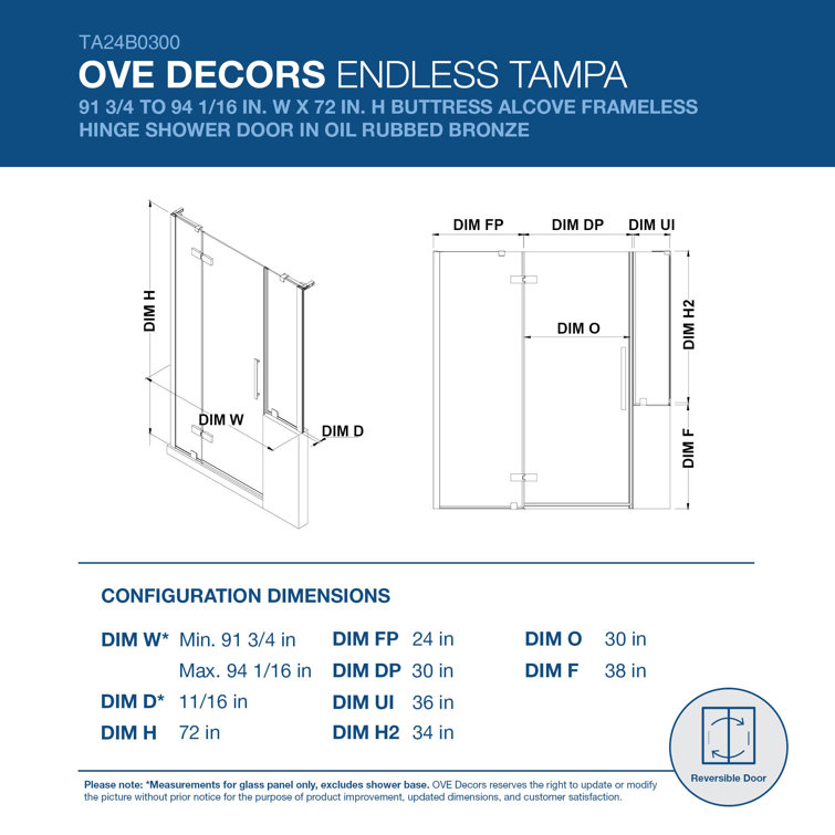 Tampa 90" Satin Nickel Frameless Corner Shower Kit with Clear Glass Panels