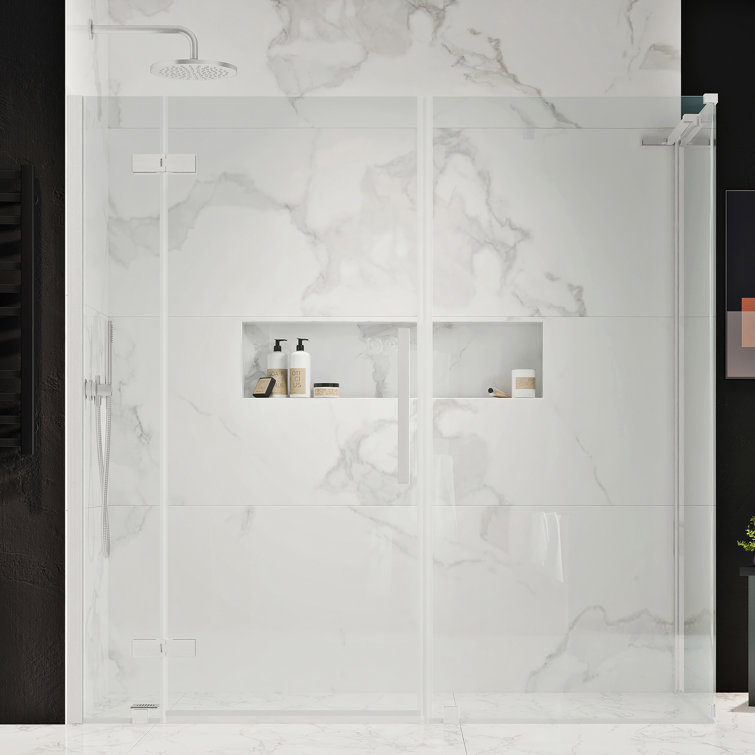 Tampa Satin Nickel Frameless Corner Shower Kit with Tempered Glass Panels
