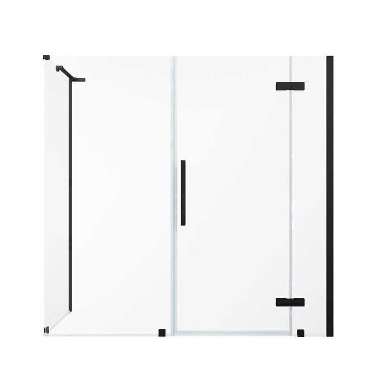 Endless Black Frameless Glass Corner Shower Kit, 68" W x 72" H