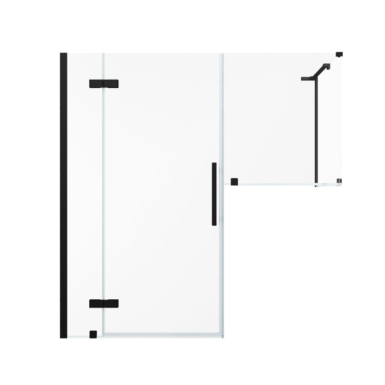 Black Tempered Glass Frameless Corner Shower Kit, 72" x 72"