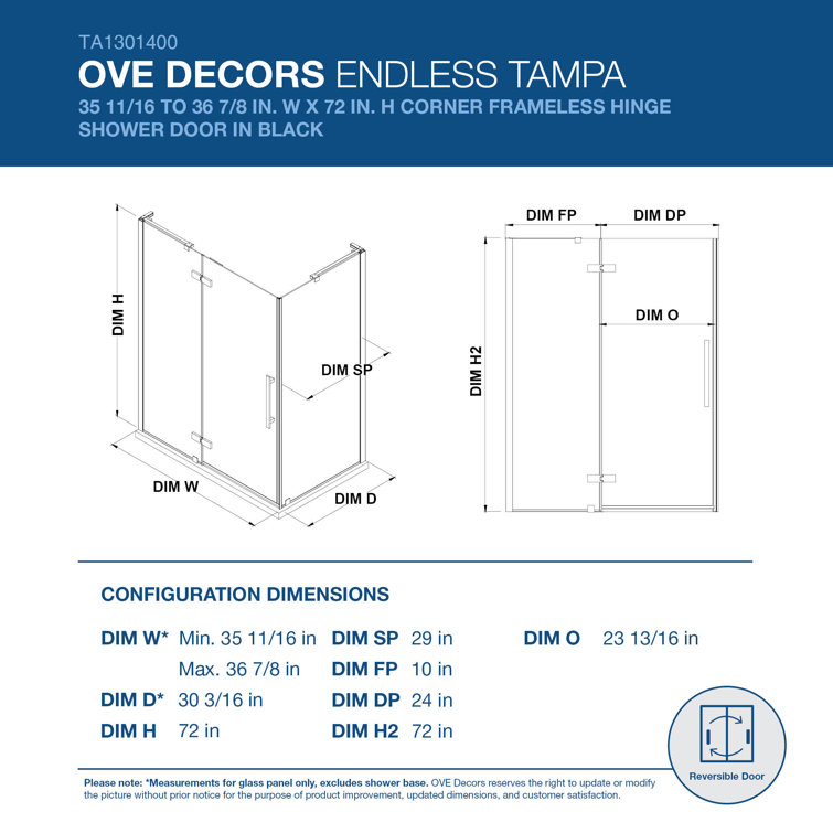 Tampa Satin Nickel Frameless Rectangle Shower Kit