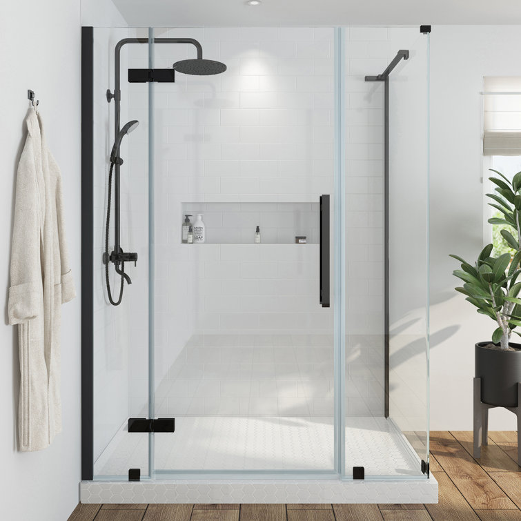 Tampa 72" High Black Frameless Corner Shower Enclosure with Tempered Glass
