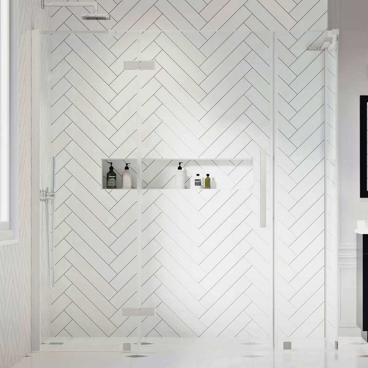 Tampa Satin Nickel Frameless Corner Shower Enclosure with Tempered Glass Panels