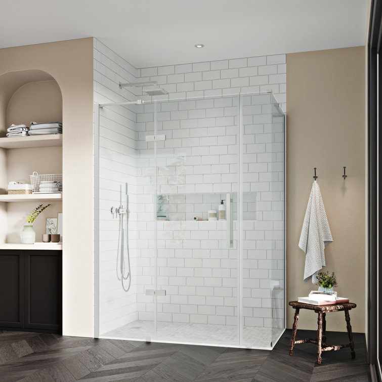 Endless Nickel Frameless Corner Shower Kit with Tempered Glass Panels