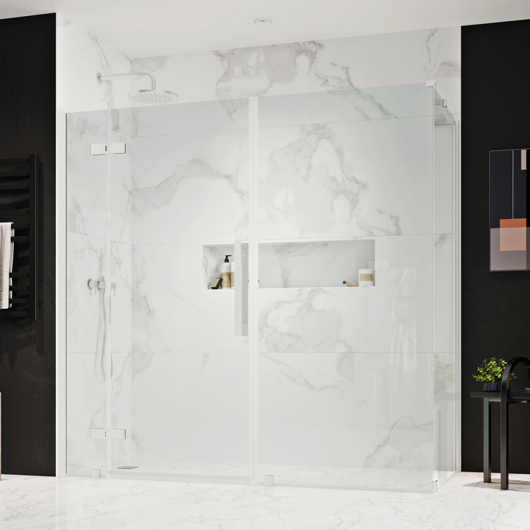 Tampa Satin Nickel Frameless Corner Shower Kit with Tempered Glass Panels