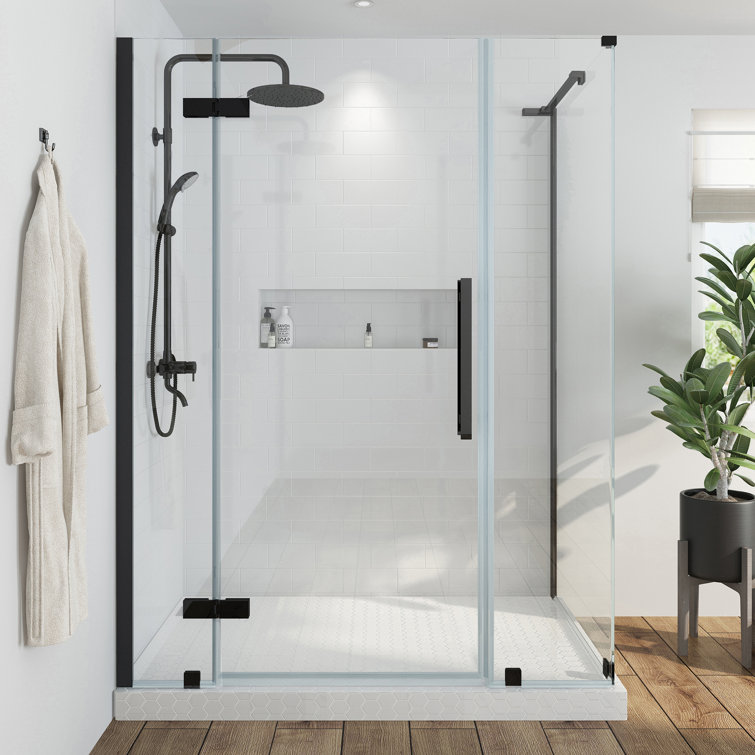 Black Frameless Corner Shower Kit with Tempered Glass Panels
