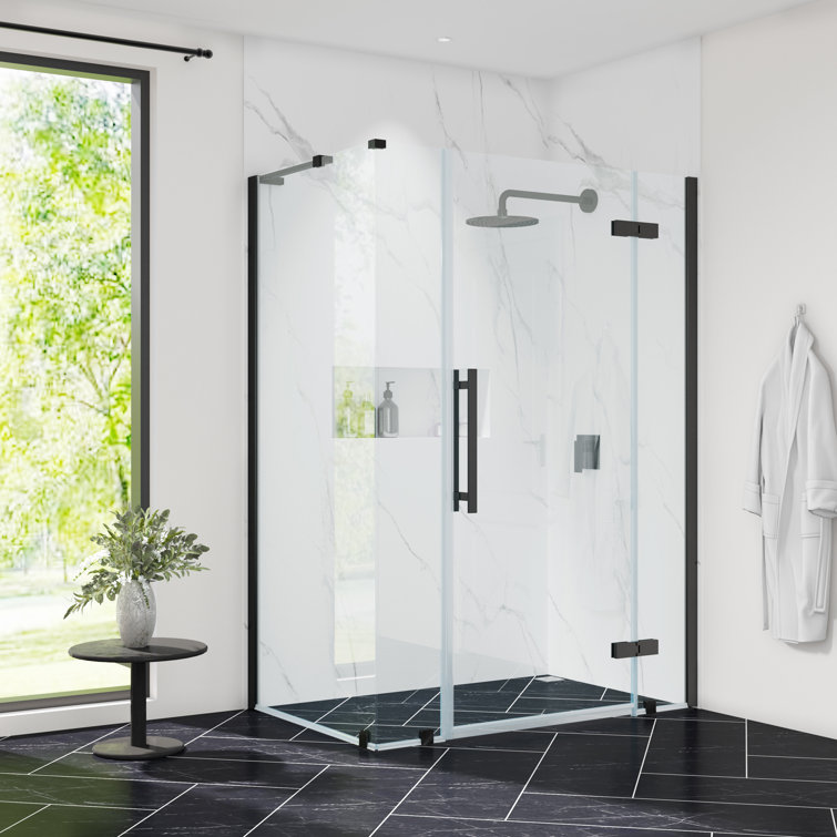 Black Tempered Glass Frameless Corner Shower Enclosure Kit