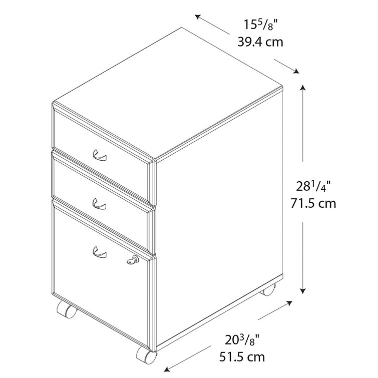 Hansen Cherry and Black 3-Drawer Lockable Mobile File Cabinet
