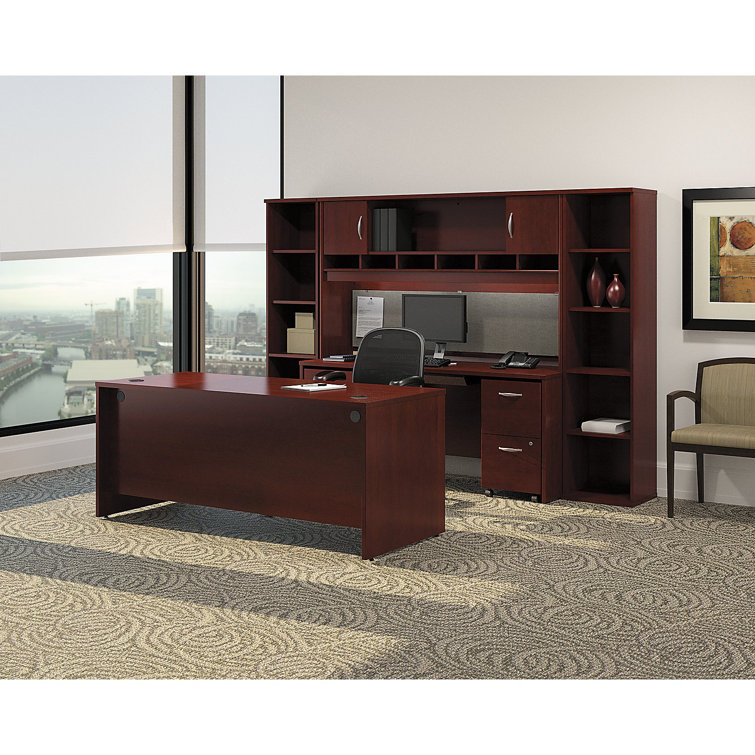 Mahogany 71" Home Office Desk with Filing Cabinet