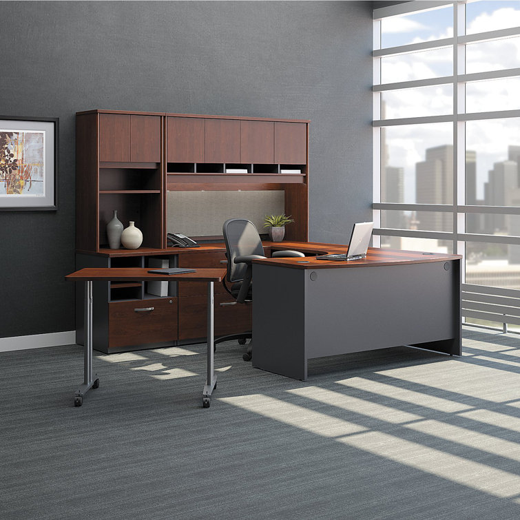 Hansen Cherry Executive Corner Desk with Filing Cabinet and Keyboard Tray
