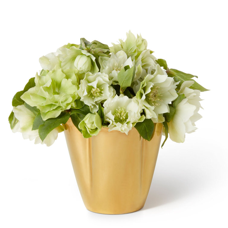 Gold Ceramic Abstract Table Vase with Floral Bouquet