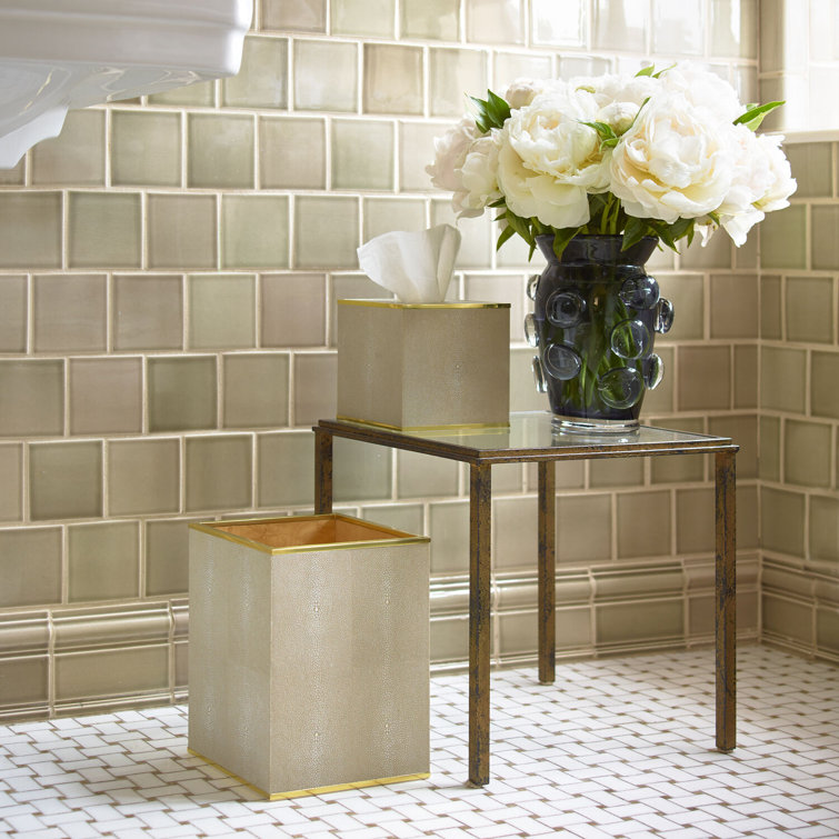 Chocolate Shagreen Tissue Box Cover with Brass Edging