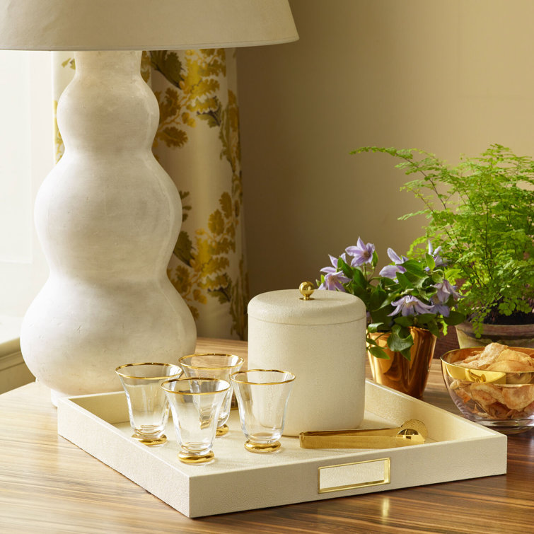 Cream Shagreen Ice Bucket with Brass Knob