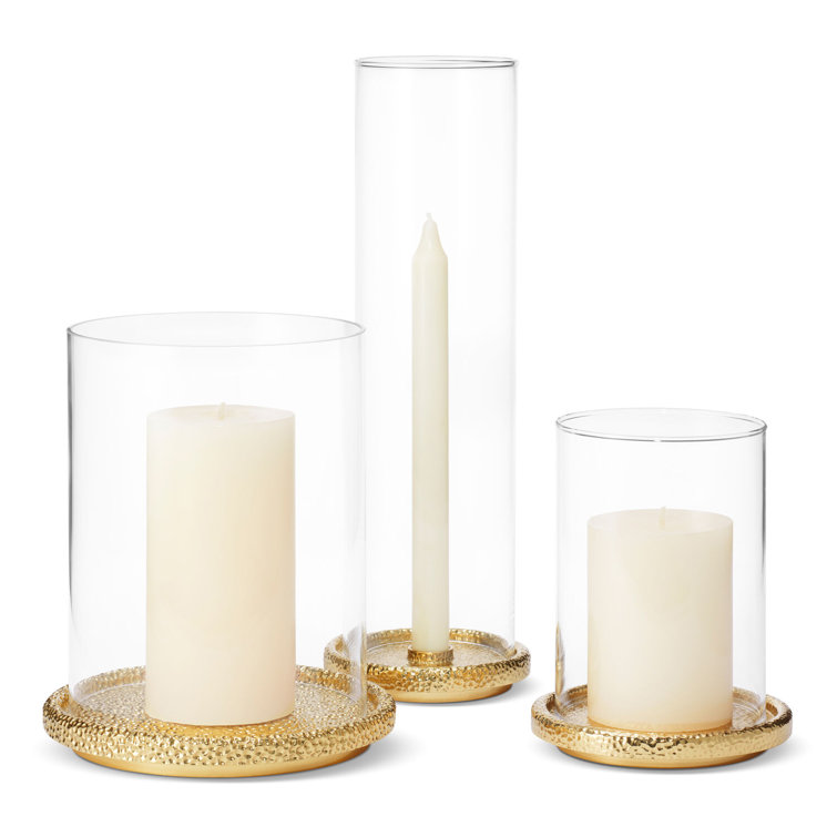 Tall Brass and Glass Tabletop Hurricane Candle Holder