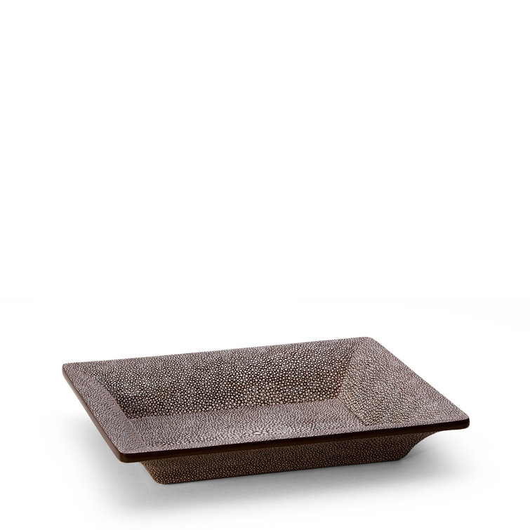 Rectangular Taupe and Greige Embossed Metal Decorative Bowl