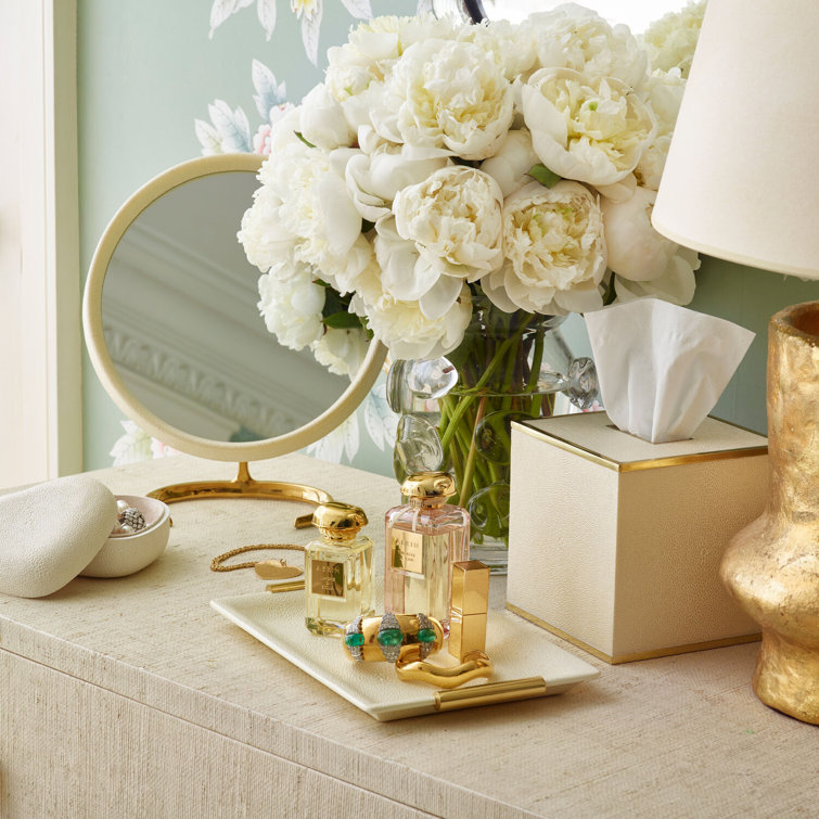 Cream Shagreen Vanity Tray with Brass Handles