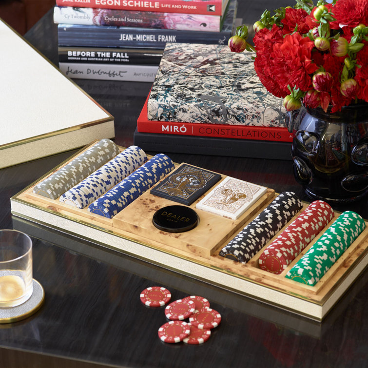 Cream Shagreen and Brass Poker Set with Suede Lining