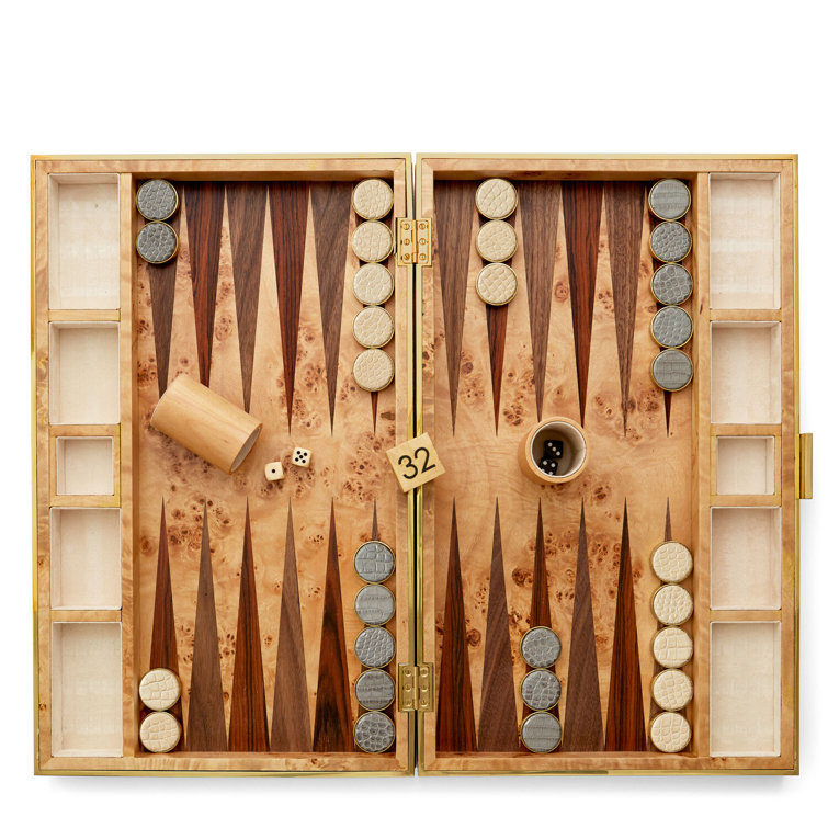 Luxurious Croc Embossed Leather and Brass Backgammon Set