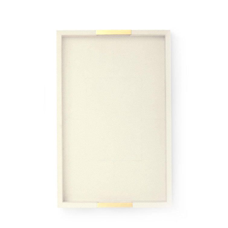 Cream Shagreen Rectangular Tray with Brass Handles