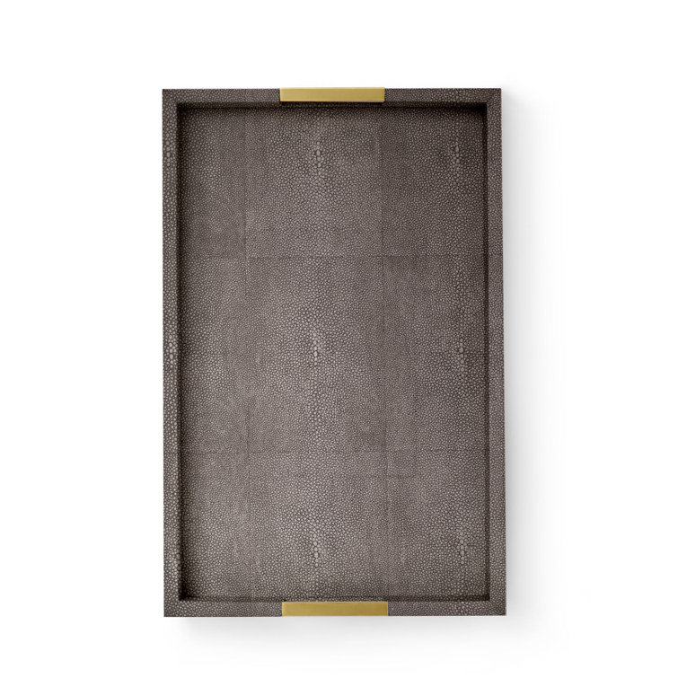Chocolate Faux-Shagreen Rectangular Tray with Brass Accents
